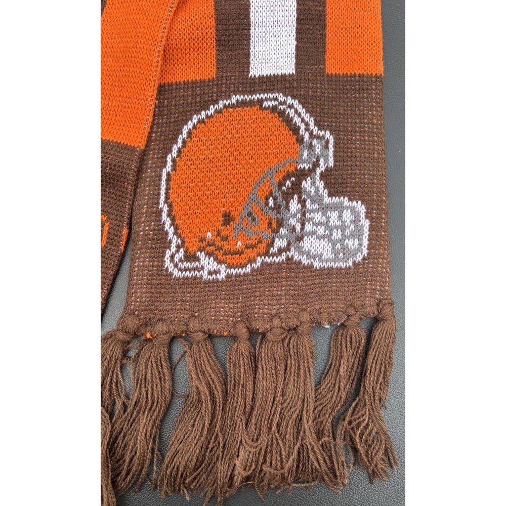 Cleveland Browns Winter Scarf Brown Orange Fringe Knit 60 inches long Football - Picture 2 of 3
